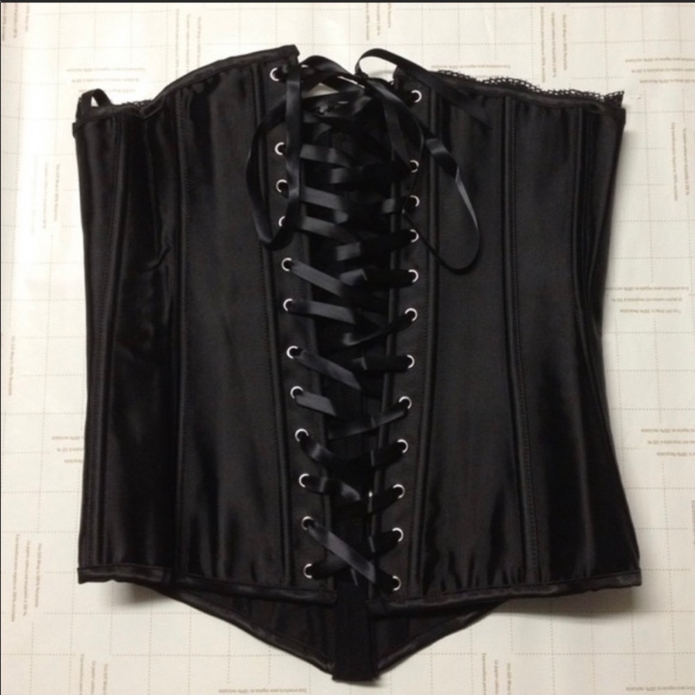 New! Black Corset with Rhinestones Diamante with Adjustable Lace up Back M - Picture 2 of 5